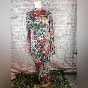 Fashion Nova Pink and Green Dolman Sleeve Sheath Skirt and Shirt